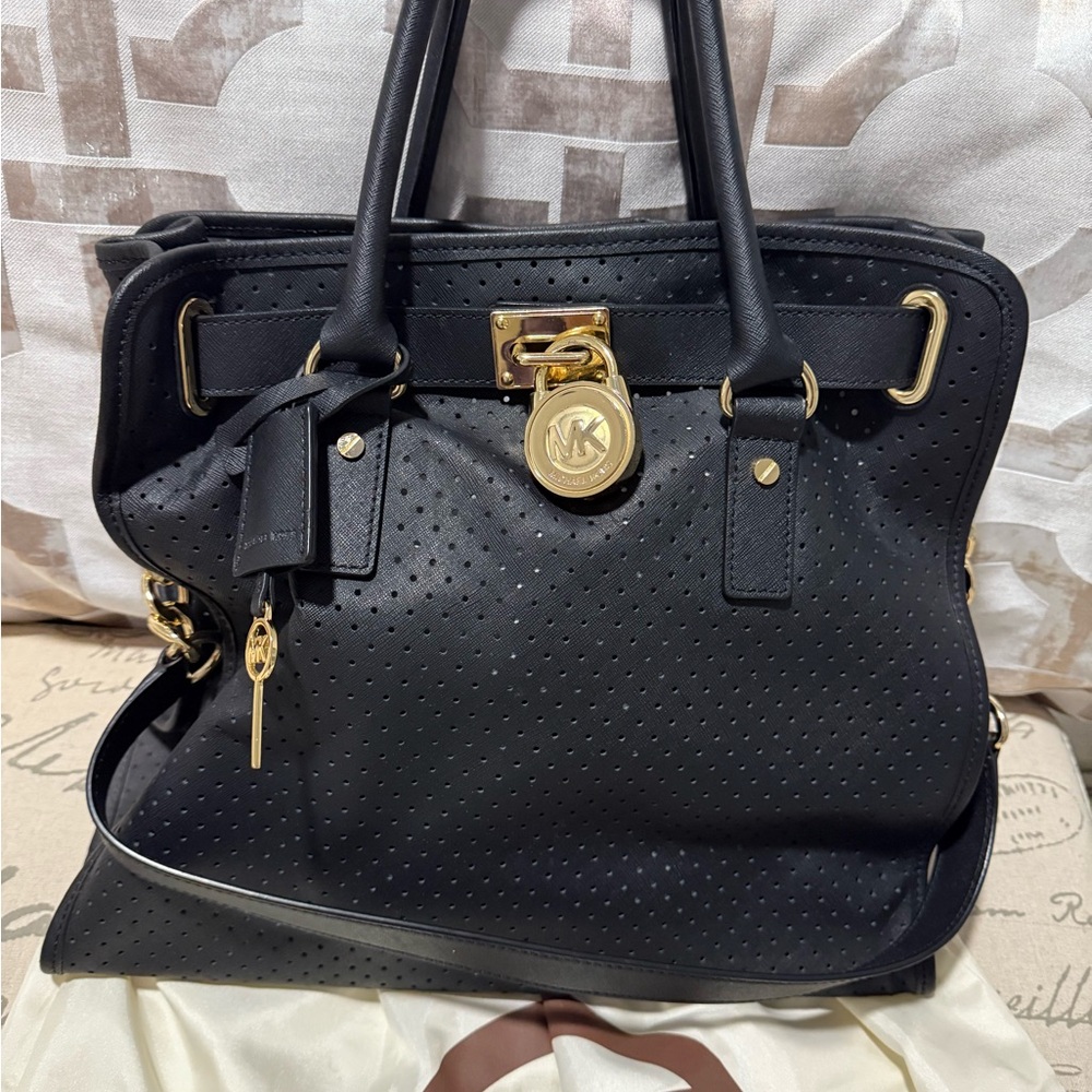 Black Perforated Leather Handbag